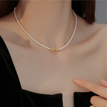 Colier geometric cu lanț perlat, din argint 925, Kun Ling, bijuterie feminină cu mai multe straturi