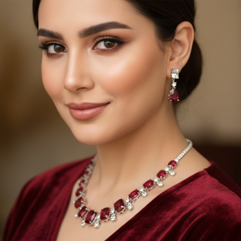 Set de bijuterii din cupru cu zirconiu: cercei și colier cu lanț clavicular; stil cub-drop, design nou chinezesc; motive: iubire, picătură de apă, clopot