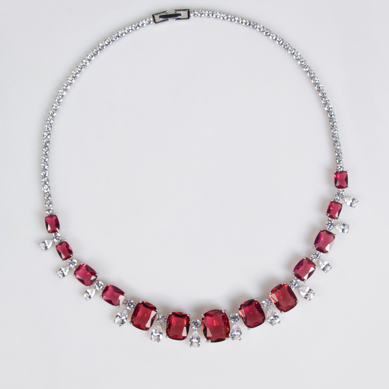 Set de bijuterii din cupru cu zirconiu: cercei și colier cu lanț clavicular; stil cub-drop, design nou chinezesc; motive: iubire, picătură de apă, clopot