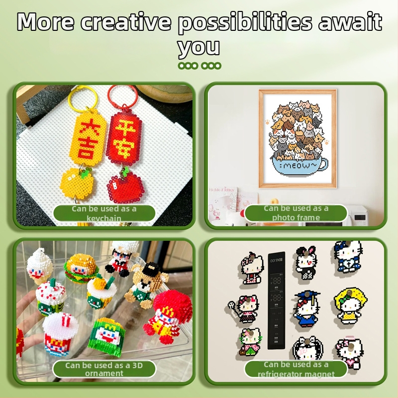 DIY Perler helmeste komplekt – käsitsi valmistatud 3D pusle, mis leevendab igavust; arendab mõtlemist, käe-silma koordinatsiooni ja meeleliste võimete arengut