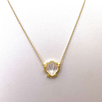 Colier cu perle de scoică și pandantiv din alamă, placare cu aur 14K, lanț drept, stil lux lejer