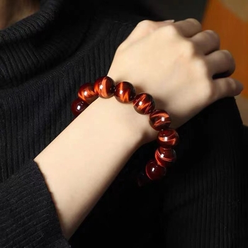 Браслет от тигово око, кръгли мъниста, полирани, естествен камък, код 45836