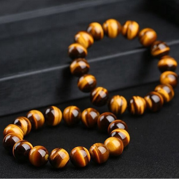 Браслет от тигово око, кръгли мъниста, полирани, естествен камък, код 45836