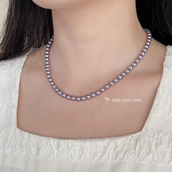 Ogrlica od staklenih perli, ručno izrađena, perljana lančica i privjesak od legure, elegantan stil