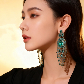 Naušnice s kristalima, u obliku cvijeta, s resicama, bakreni čep za uho, elektroplatirane, ekstravagantnog stila