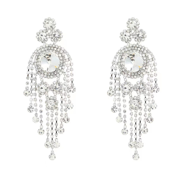 Naušnice s kristalima, u obliku cvijeta, s resicama, bakreni čep za uho, elektroplatirane, ekstravagantnog stila