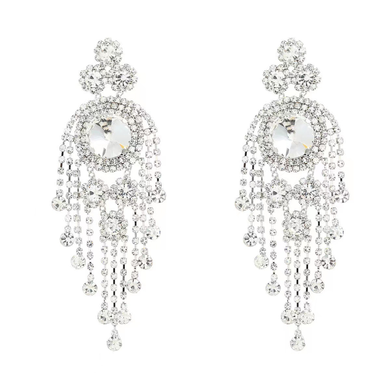 Naušnice s kristalima, u obliku cvijeta, s resicama, bakreni čep za uho, elektroplatirane, ekstravagantnog stila