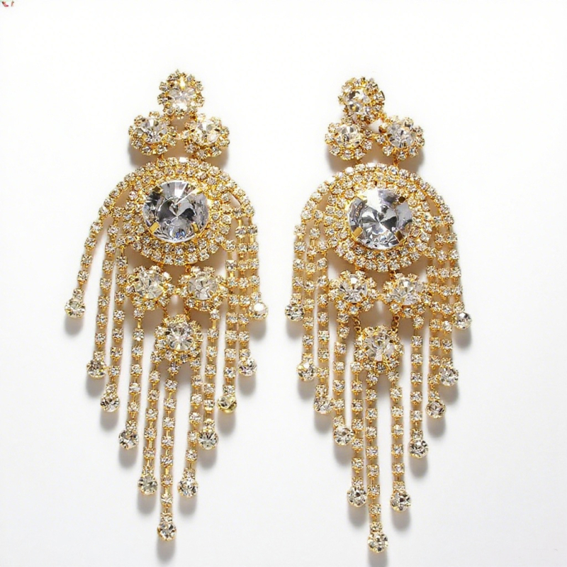 Naušnice s kristalima, u obliku cvijeta, s resicama, bakreni čep za uho, elektroplatirane, ekstravagantnog stila