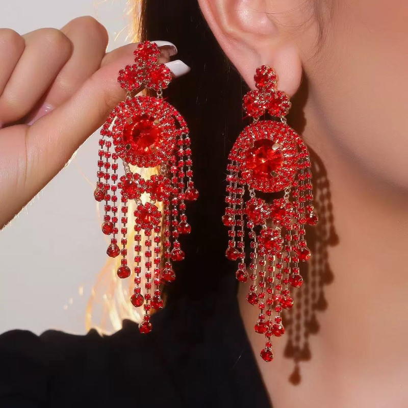 Naušnice s kristalima, u obliku cvijeta, s resicama, bakreni čep za uho, elektroplatirane, ekstravagantnog stila