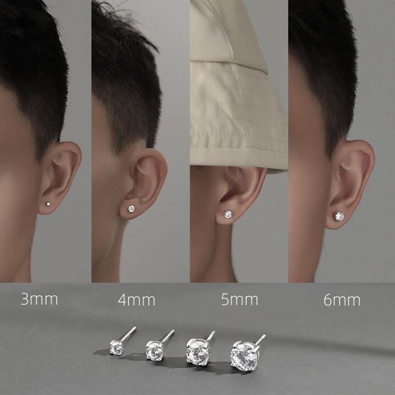 Cercei pentru bărbați din argint 925, design geometric minimalist