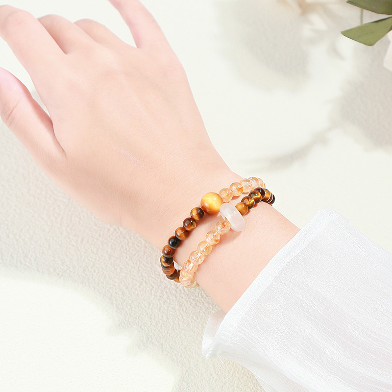 Jingde Jewelry Narukvica od prirodnih kamenja, ružičasti kvarc i oko tigra, za žene