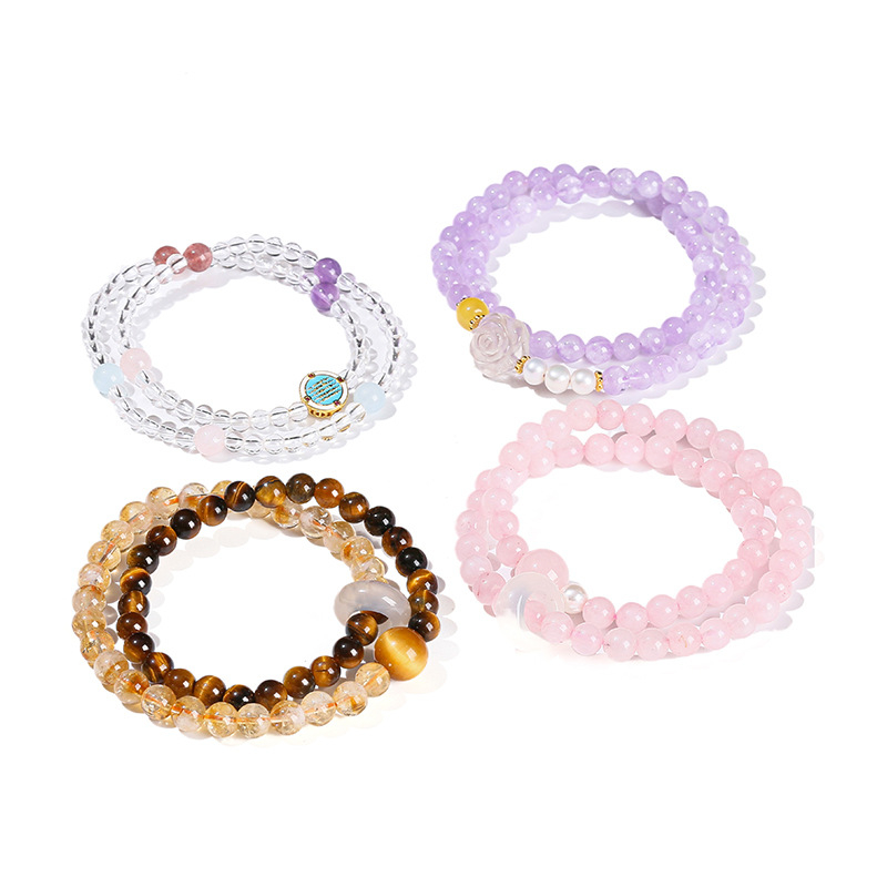 Jingde Jewelry Narukvica od prirodnih kamenja, ružičasti kvarc i oko tigra, za žene