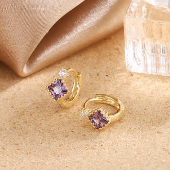 Σκουλαρίκια από χαλκό με ζιρκόν σε επίστρωση, γεωμετρικός τετράγωνος σχεδιασμός, στυλ Ευρώπης/Αμερικής