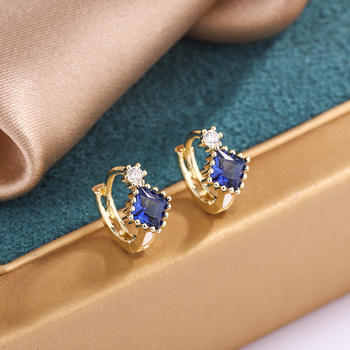 Σκουλαρίκια από χαλκό με ζιρκόν σε επίστρωση, γεωμετρικός τετράγωνος σχεδιασμός, στυλ Ευρώπης/Αμερικής