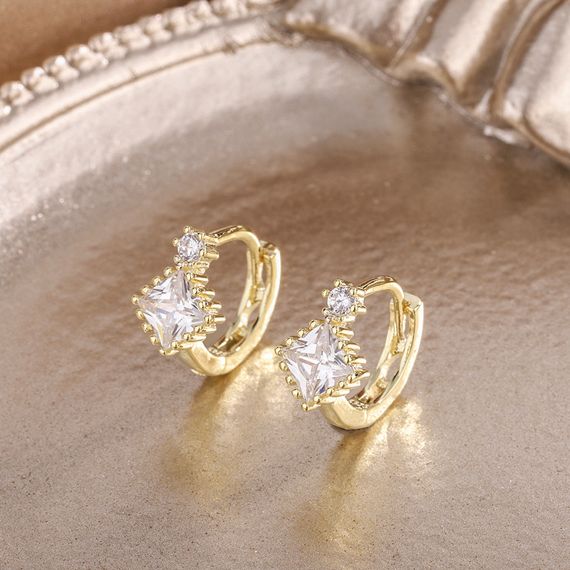 Σκουλαρίκια από χαλκό με ζιρκόν σε επίστρωση, γεωμετρικός τετράγωνος σχεδιασμός, στυλ Ευρώπης/Αμερικής