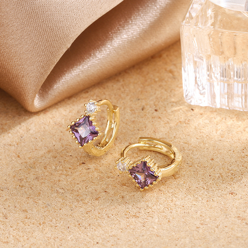 Σκουλαρίκια από χαλκό με ζιρκόν σε επίστρωση, γεωμετρικός τετράγωνος σχεδιασμός, στυλ Ευρώπης/Αμερικής