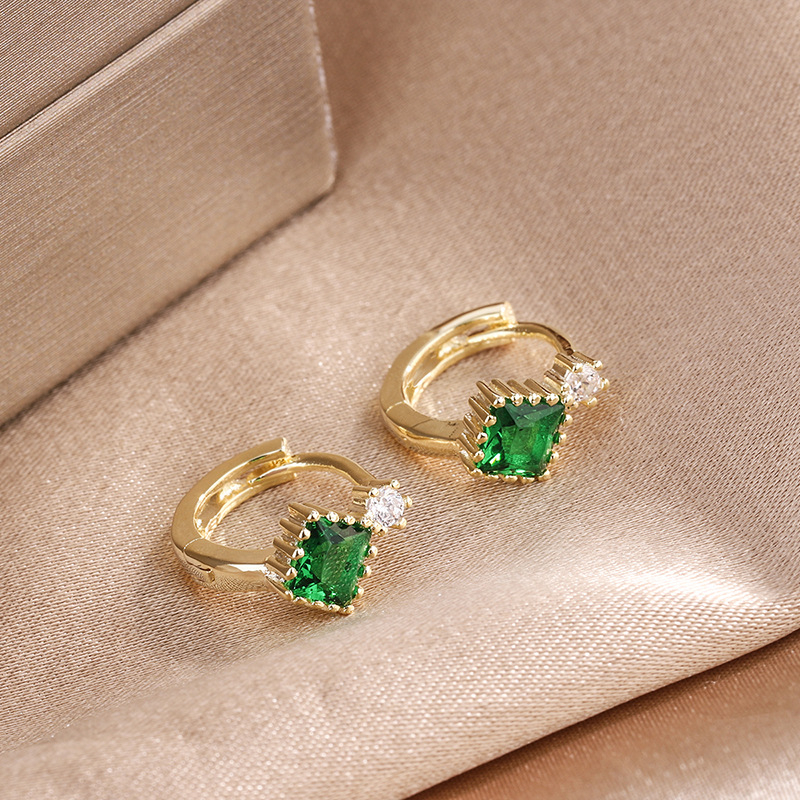 Σκουλαρίκια από χαλκό με ζιρκόν σε επίστρωση, γεωμετρικός τετράγωνος σχεδιασμός, στυλ Ευρώπης/Αμερικής