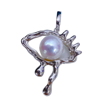 Κολιέ με μενταγιόν από μαργαριτάρι γλυκού νερού, ασήμι 925, τέλεια σφαίρα, καμπύλη ανάγλυφη διακόσμηση, κατάλληλο για καθημερινή χρήση και ειδικές περιστάσεις