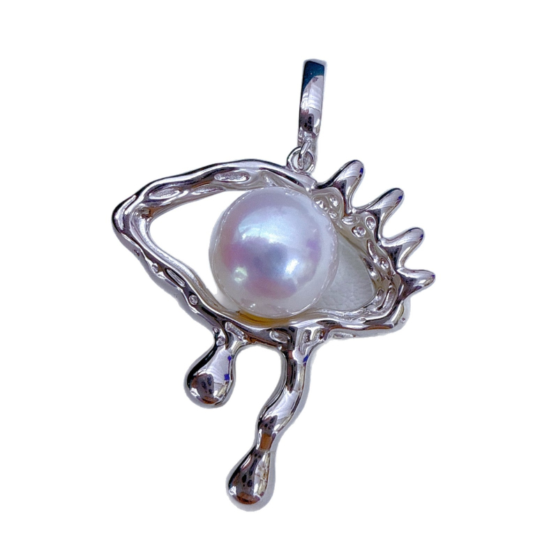 Κολιέ με μενταγιόν από μαργαριτάρι γλυκού νερού, ασήμι 925, τέλεια σφαίρα, καμπύλη ανάγλυφη διακόσμηση, κατάλληλο για καθημερινή χρήση και ειδικές περιστάσεις