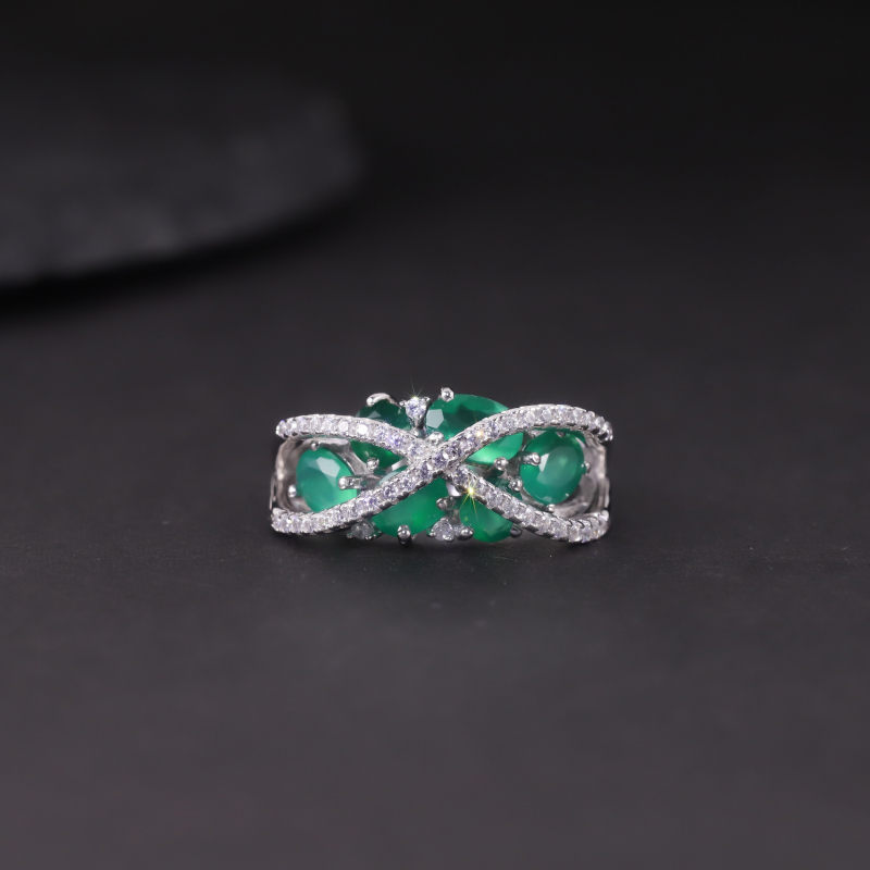 Topāzs gredzens no sudraba 925, ar akmeņu inleju, ģeometrisks dizains, sievietēm — W0336R