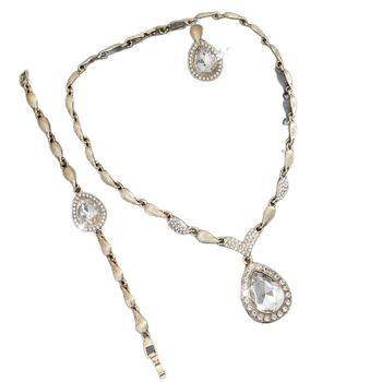 Set nakita od legure s Rhinestone: ogrlica s križnim lancem, naušnice, prsten i narukvica