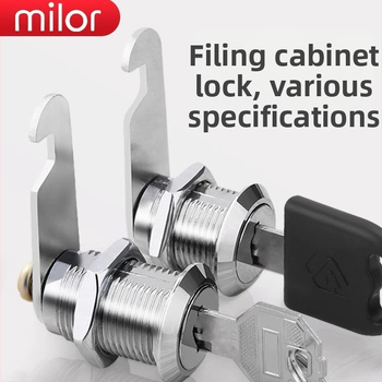 Skapju un glabātuves slēdzene – modelis M-75, cinka sakausējums; lietojums: failu skapji, metāla skapi, skapja durvis, pasta kastēm; cilindriskā slēdzene ar apgriežamu mēlīti; mūsdienīgs minimālais dizains.