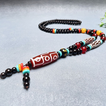 Dzi Achát geometriai formájú nyaklánc, természetes achát, VS tisztaság, polírozott kivitel