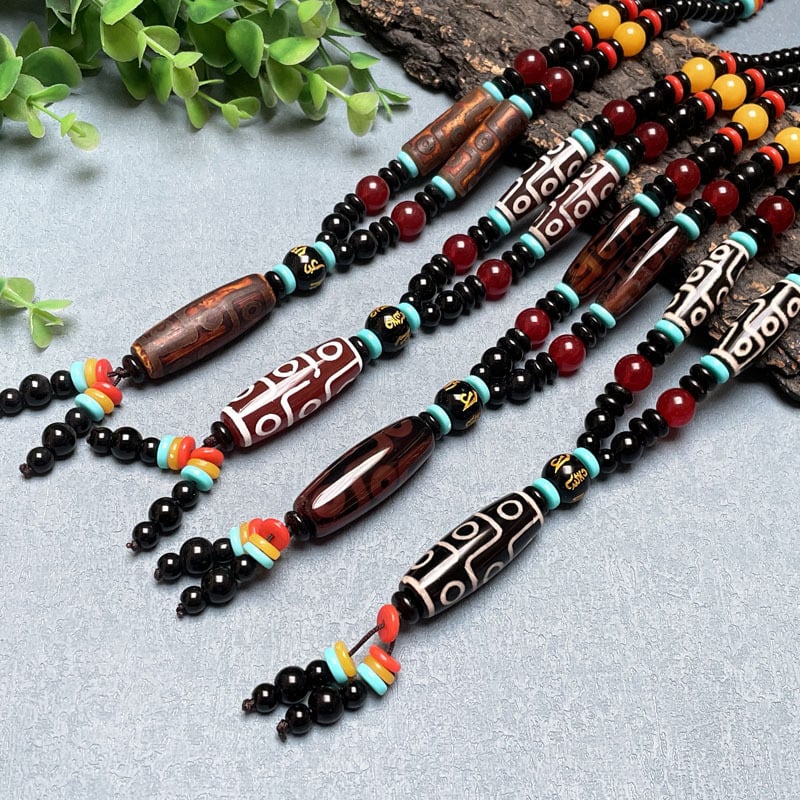 Dzi Achát geometriai formájú nyaklánc, természetes achát, VS tisztaság, polírozott kivitel