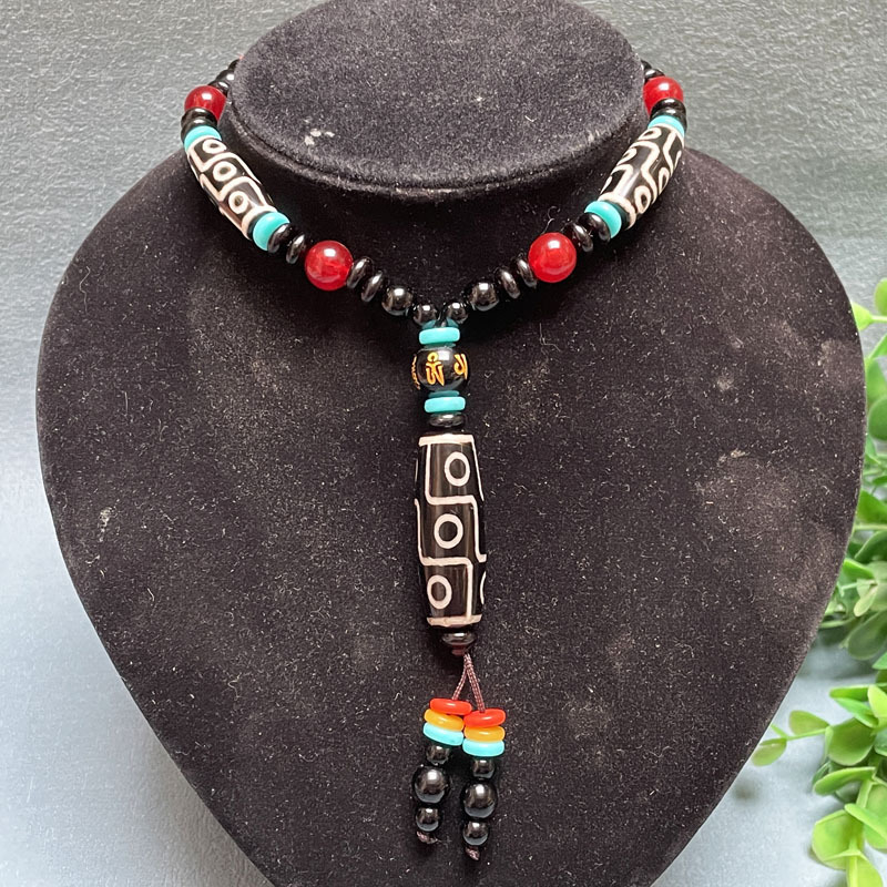 Dzi Achát geometriai formájú nyaklánc, természetes achát, VS tisztaság, polírozott kivitel