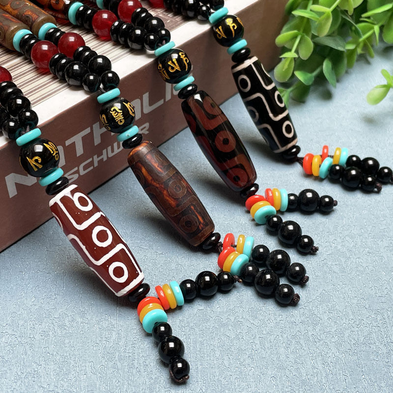 Dzi Achát geometriai formájú nyaklánc, természetes achát, VS tisztaság, polírozott kivitel