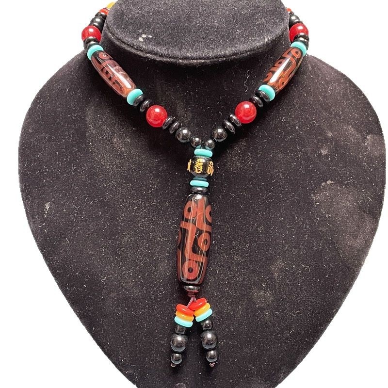 Dzi Achát geometriai formájú nyaklánc, természetes achát, VS tisztaság, polírozott kivitel