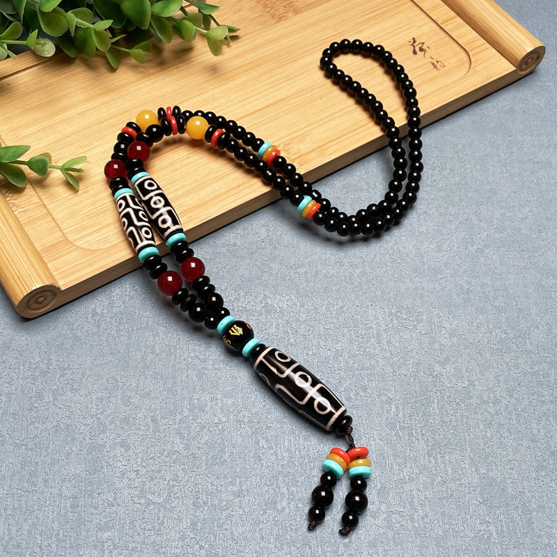 Dzi Achát geometriai formájú nyaklánc, természetes achát, VS tisztaság, polírozott kivitel