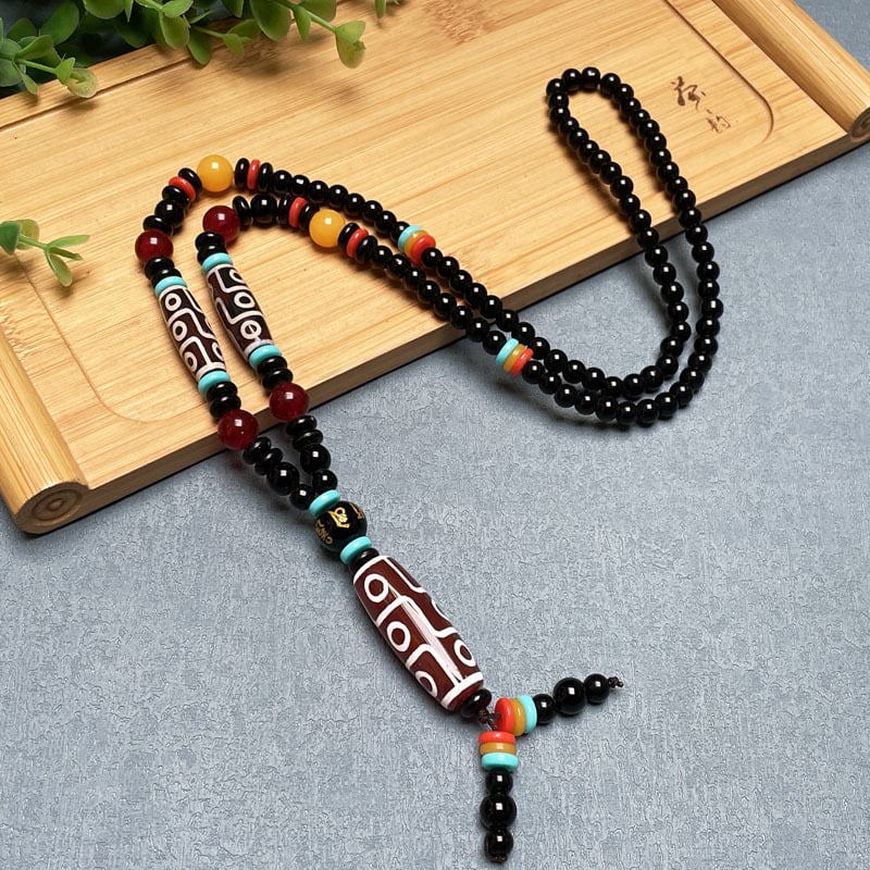 Дзи огърлица с девет очи от агат — геометричен дизайн, естествен агат, полирана повърхност