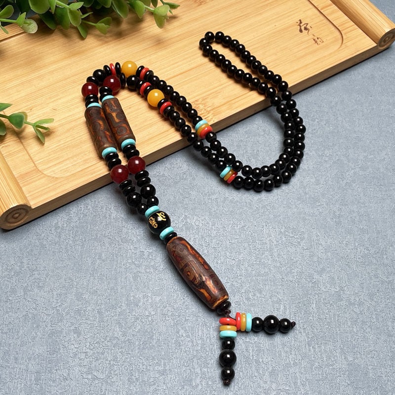 Дзи огърлица с девет очи от агат — геометричен дизайн, естествен агат, полирана повърхност