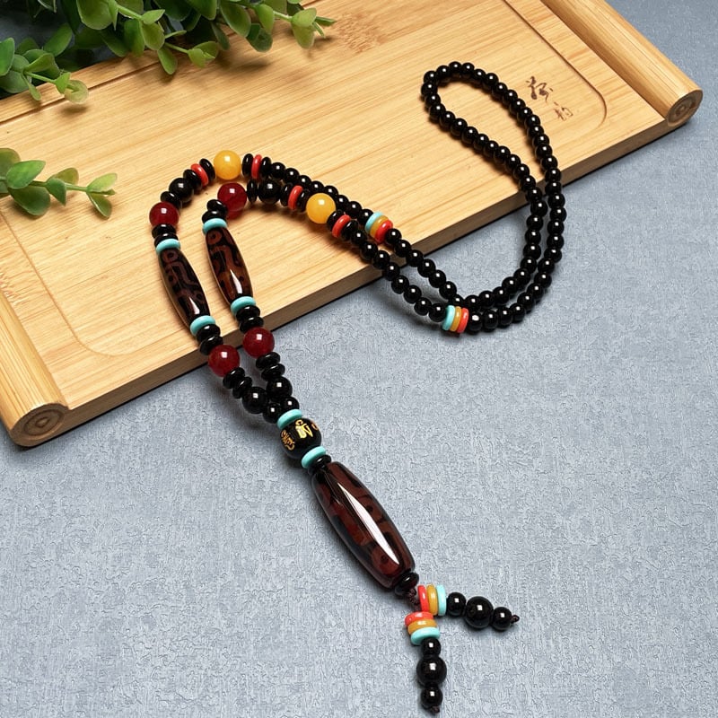 Дзи огърлица с девет очи от агат — геометричен дизайн, естествен агат, полирана повърхност