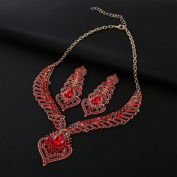 Dva dijela nakita: ogrlica i naušnice od legure sa kristalima, retro stil, elektroplatiranje