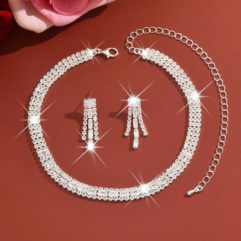 Set nakita: ogrlica i naušnice s kandžastom lancem i kristalima (Materijal: ekološki čista bakar; Obrada: ekološko elektroplatiranje; Pattern: Cross/Crown/Roman numerals)