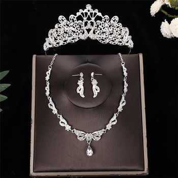 Vjenčani set nakita: tiara, ogrlica i naušnice s rhinestones; legura, križni lanac; motivi: ljubav/kapljica/zvono