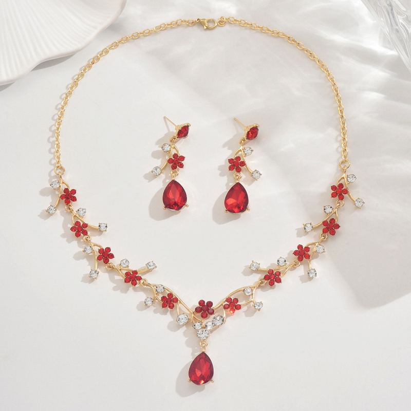 Σετ γυναικείων κοσμημάτων – ψευδάργυρος κράμα, διαμαντοκοπή, μοτίβο φυτών, κανονική αλυσίδα, σκουλαρίκια και κολιέ