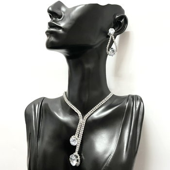 Vjenčani set nakita: naušnice i ogrlica s kristalom kapljom vode, rhinestones, elektroplating završetak, standardni lanac