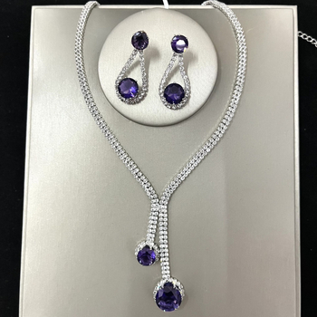 Vjenčani set nakita: naušnice i ogrlica s kristalom kapljom vode, rhinestones, elektroplating završetak, standardni lanac