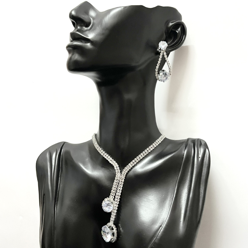 Vjenčani set nakita: naušnice i ogrlica s kristalom kapljom vode, rhinestones, elektroplating završetak, standardni lanac