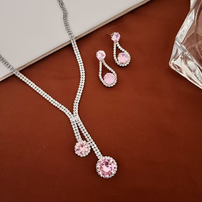 Vjenčani set nakita: naušnice i ogrlica s kristalom kapljom vode, rhinestones, elektroplating završetak, standardni lanac