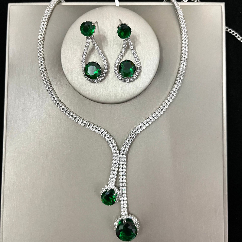 Vjenčani set nakita: naušnice i ogrlica s kristalom kapljom vode, rhinestones, elektroplating završetak, standardni lanac