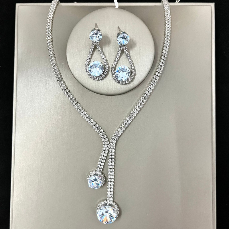 Vjenčani set nakita: naušnice i ogrlica s kristalom kapljom vode, rhinestones, elektroplating završetak, standardni lanac