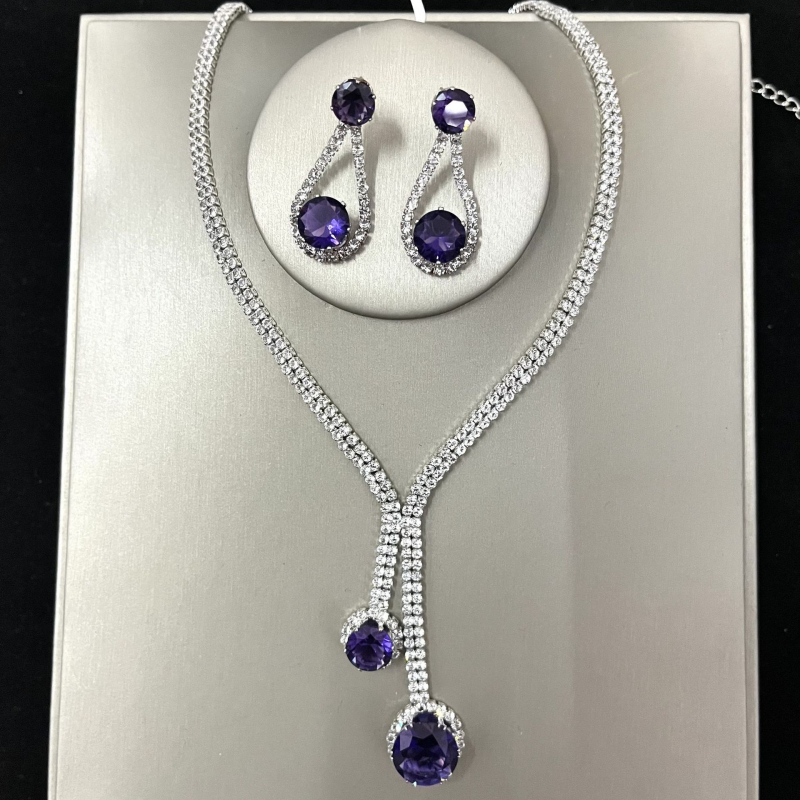 Vjenčani set nakita: naušnice i ogrlica s kristalom kapljom vode, rhinestones, elektroplating završetak, standardni lanac