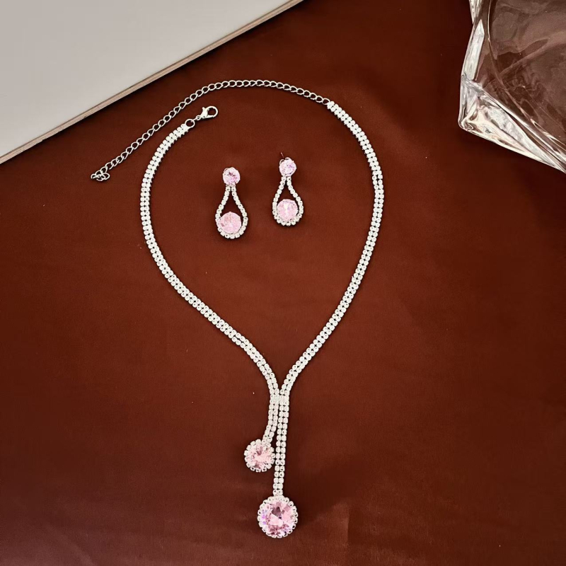 Vjenčani set nakita: naušnice i ogrlica s kristalom kapljom vode, rhinestones, elektroplating završetak, standardni lanac
