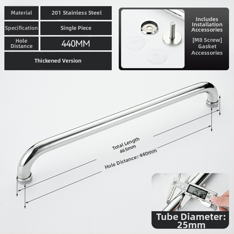 Vonios kambario rankena stiklo dušo durims – 304 nerūdijantis plienas, preciziškas poliravimas, tinka stumdomoms durims, modelis 200