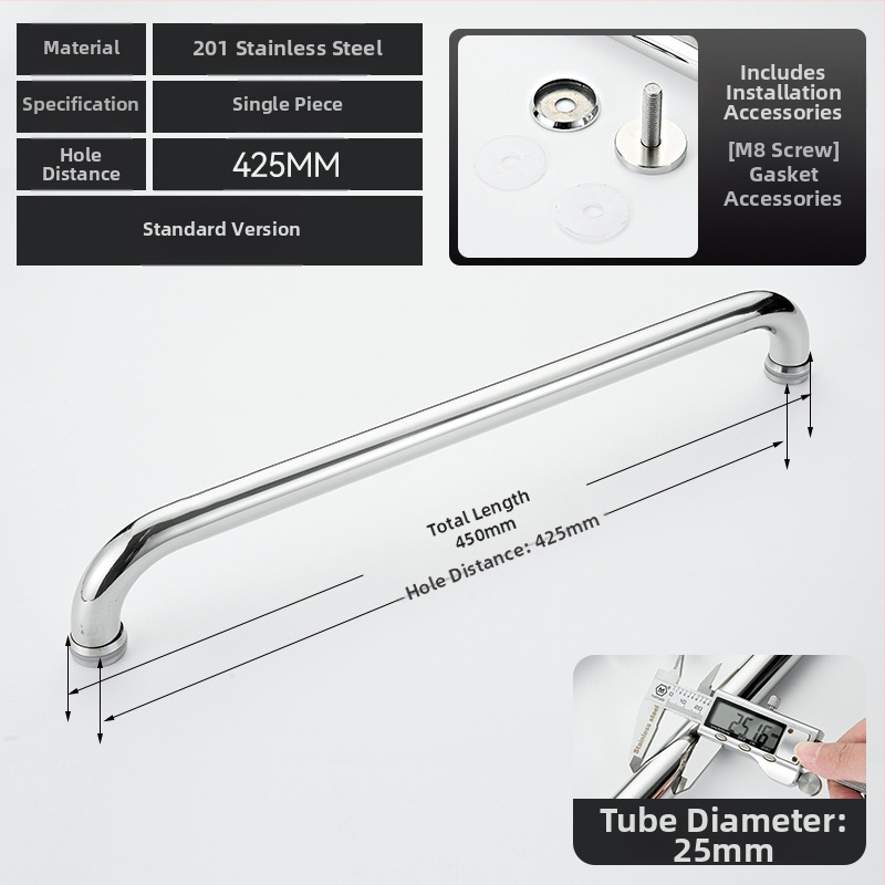 Vonios kambario rankena stiklo dušo durims – 304 nerūdijantis plienas, preciziškas poliravimas, tinka stumdomoms durims, modelis 200