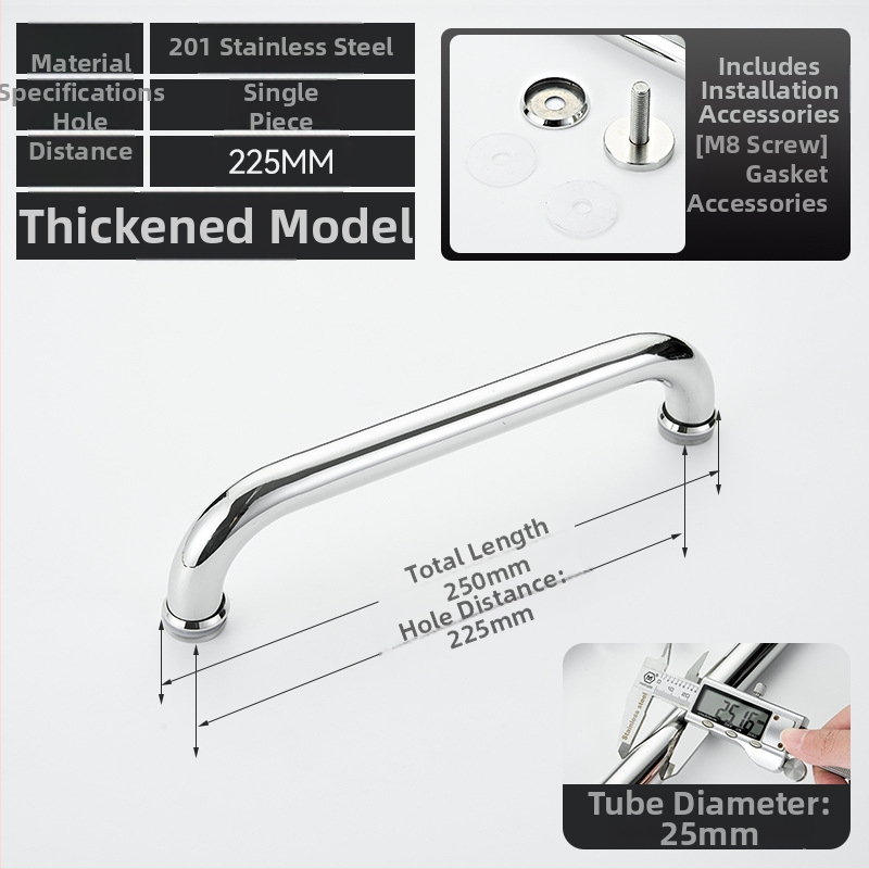 Vonios kambario rankena stiklo dušo durims – 304 nerūdijantis plienas, preciziškas poliravimas, tinka stumdomoms durims, modelis 200